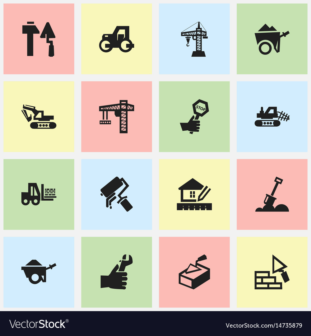 Set of 16 editable building icons includes