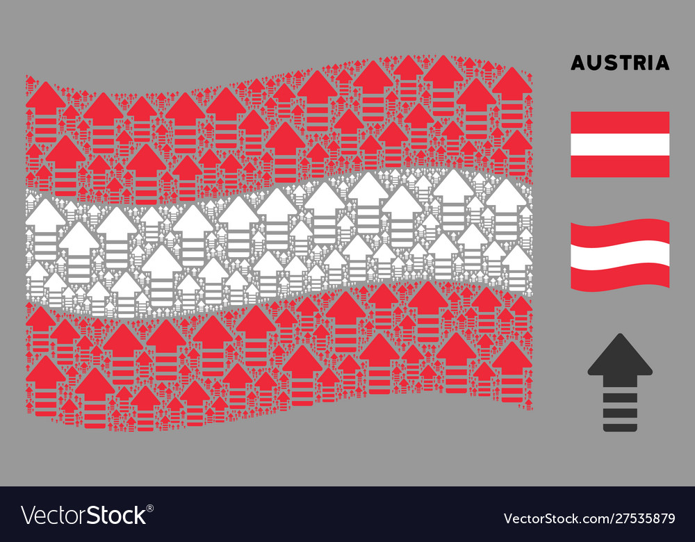 Waving austrian flag collage arrow pointer vector image Waving austrian flag collage arrow pointer