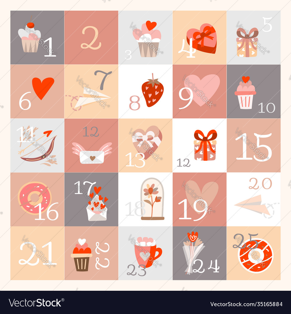 Advent calendar with love and valentine s day