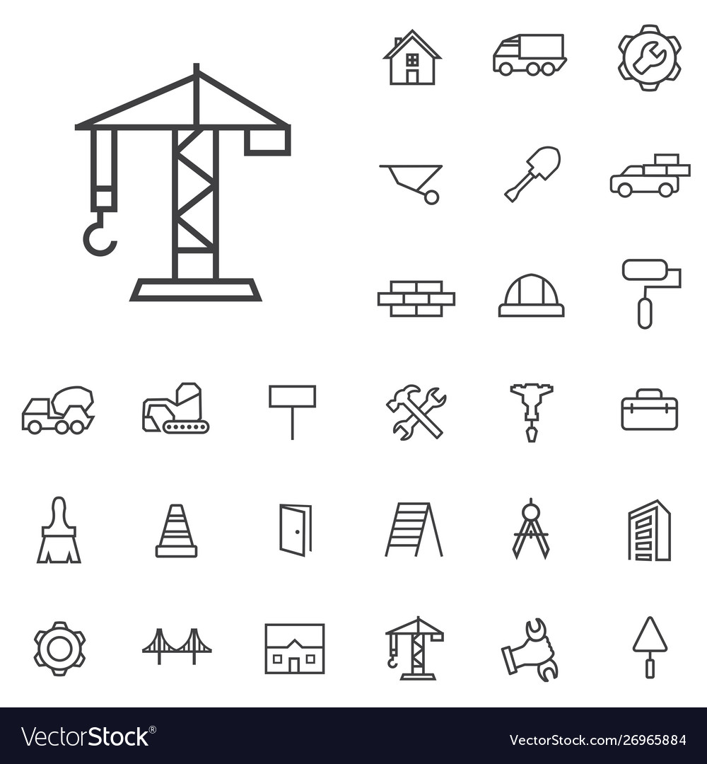 Construction outline thin flat digital icon set