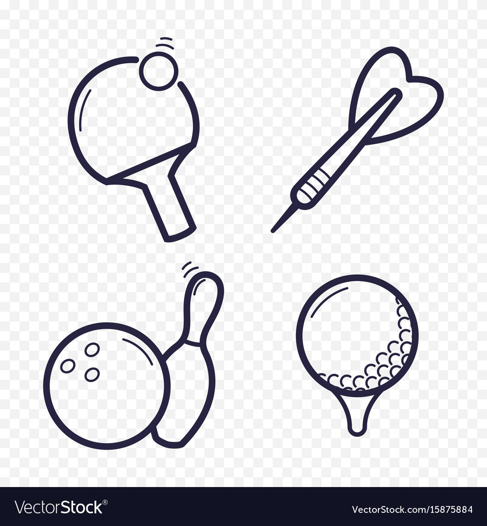 Games linear icons ping-pong golf bowling