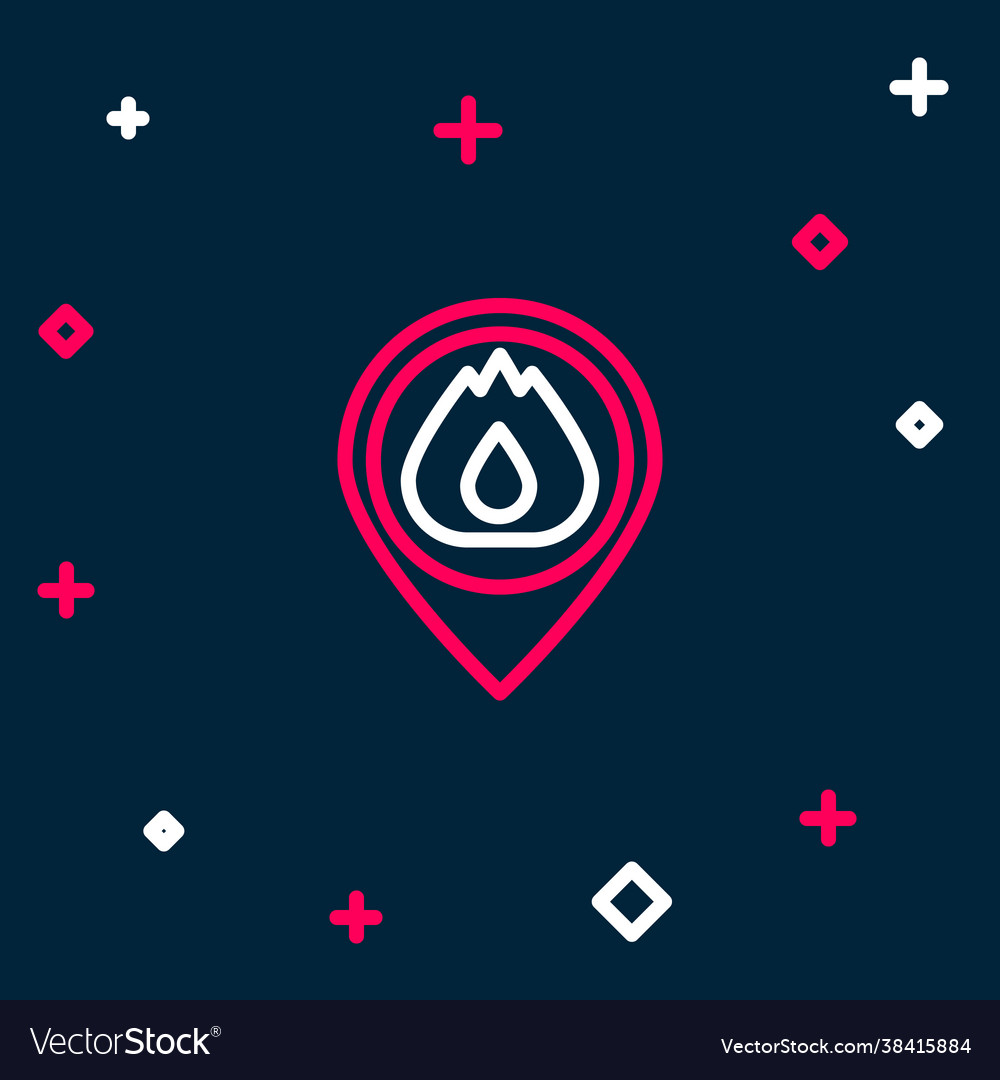 Line map pointer with fire flame icon isolated