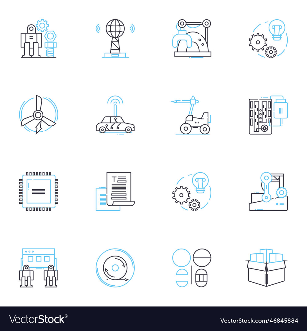 Mechanical modeling linear icons set simulation