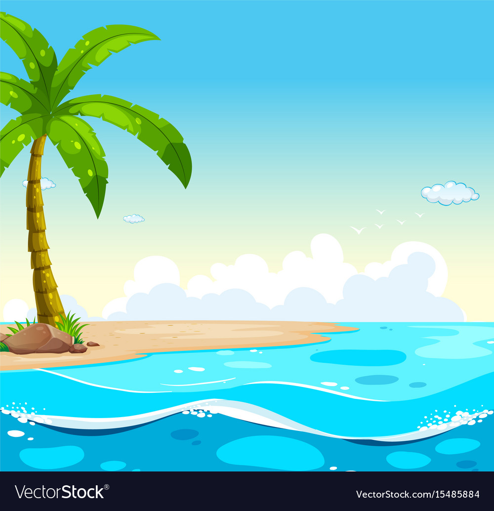 Ocean scene with tree on the beach Royalty Free Vector Image