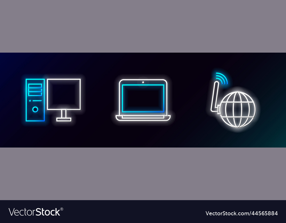 Set line social network computer monitor vector image Set line social network computer monitor