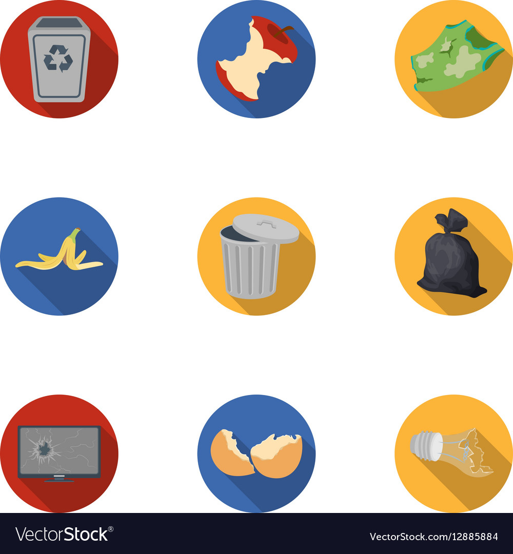 Trash and garbage set icons in flat style big