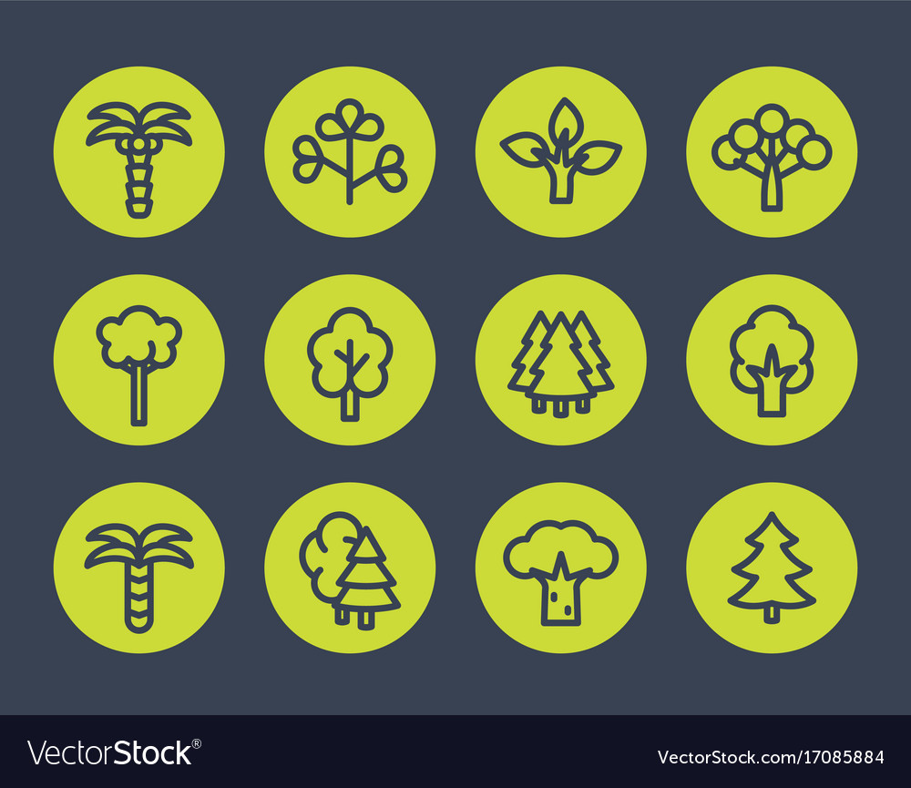 Trees line icons set