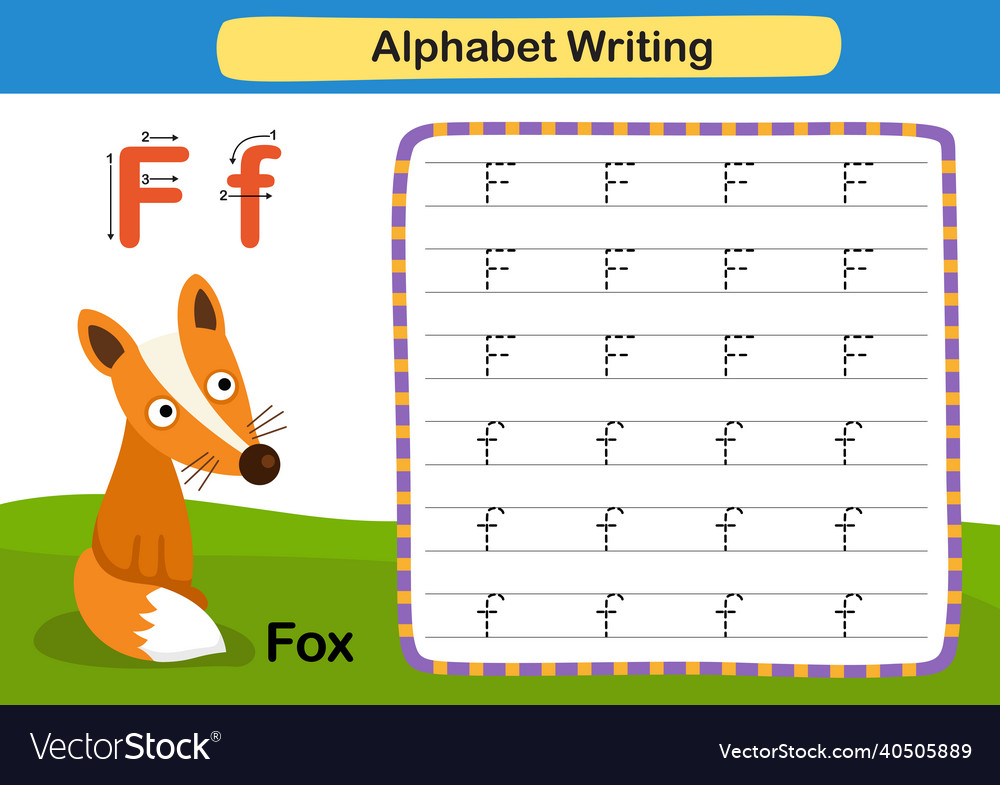 Alphabet letter f-fox exercise with cartoon Vector Image