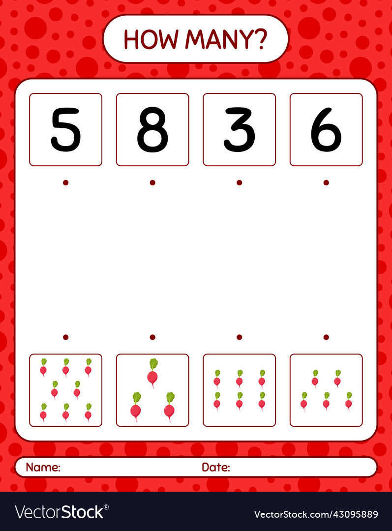 How many counting game with radish worksheet