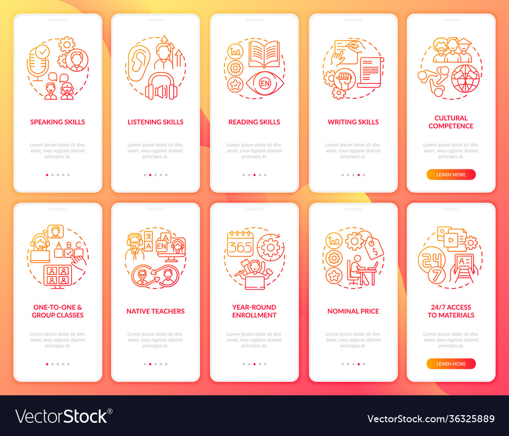 Language studying onboarding mobile app page