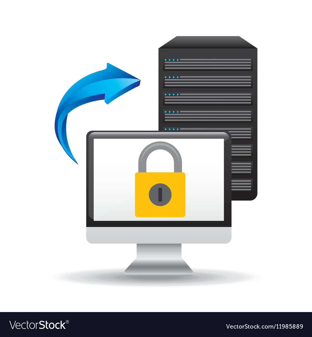Pc data base security padlock arrow