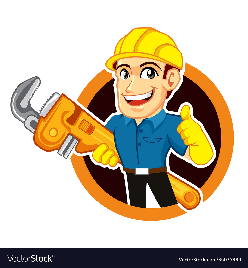 Plumber worker logo mascot cartoon Royalty Free Vector Image