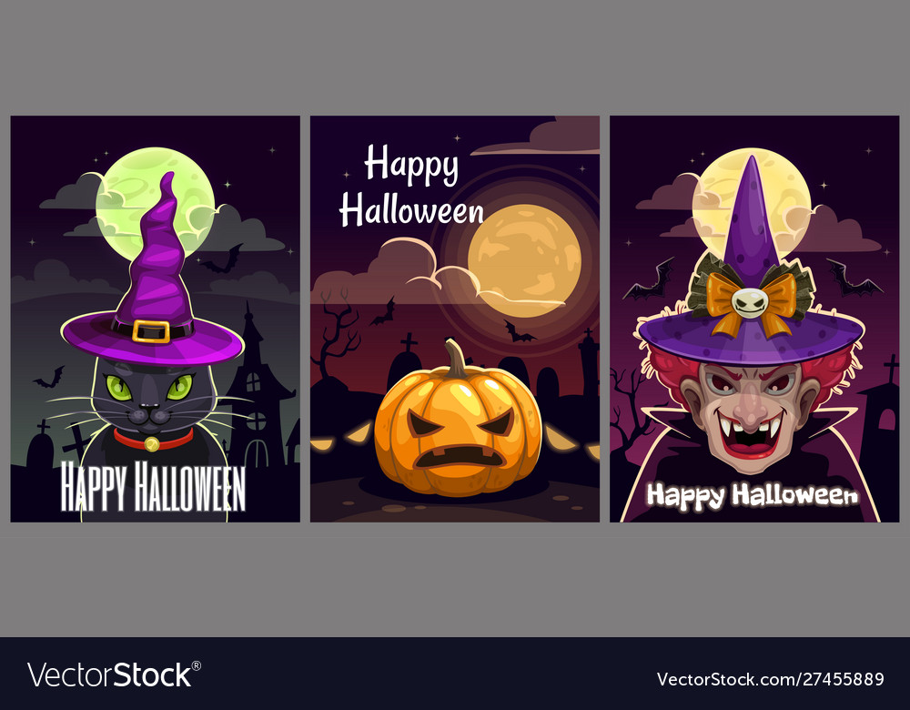 Set three scary halloween posters helloween Vector Image