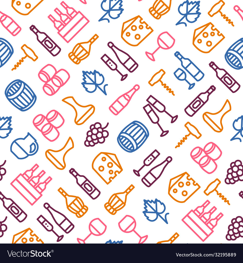 Wine thin line concept seamless pattern background