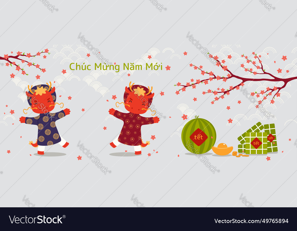 2024 vietnamese new year tet cute dragons design