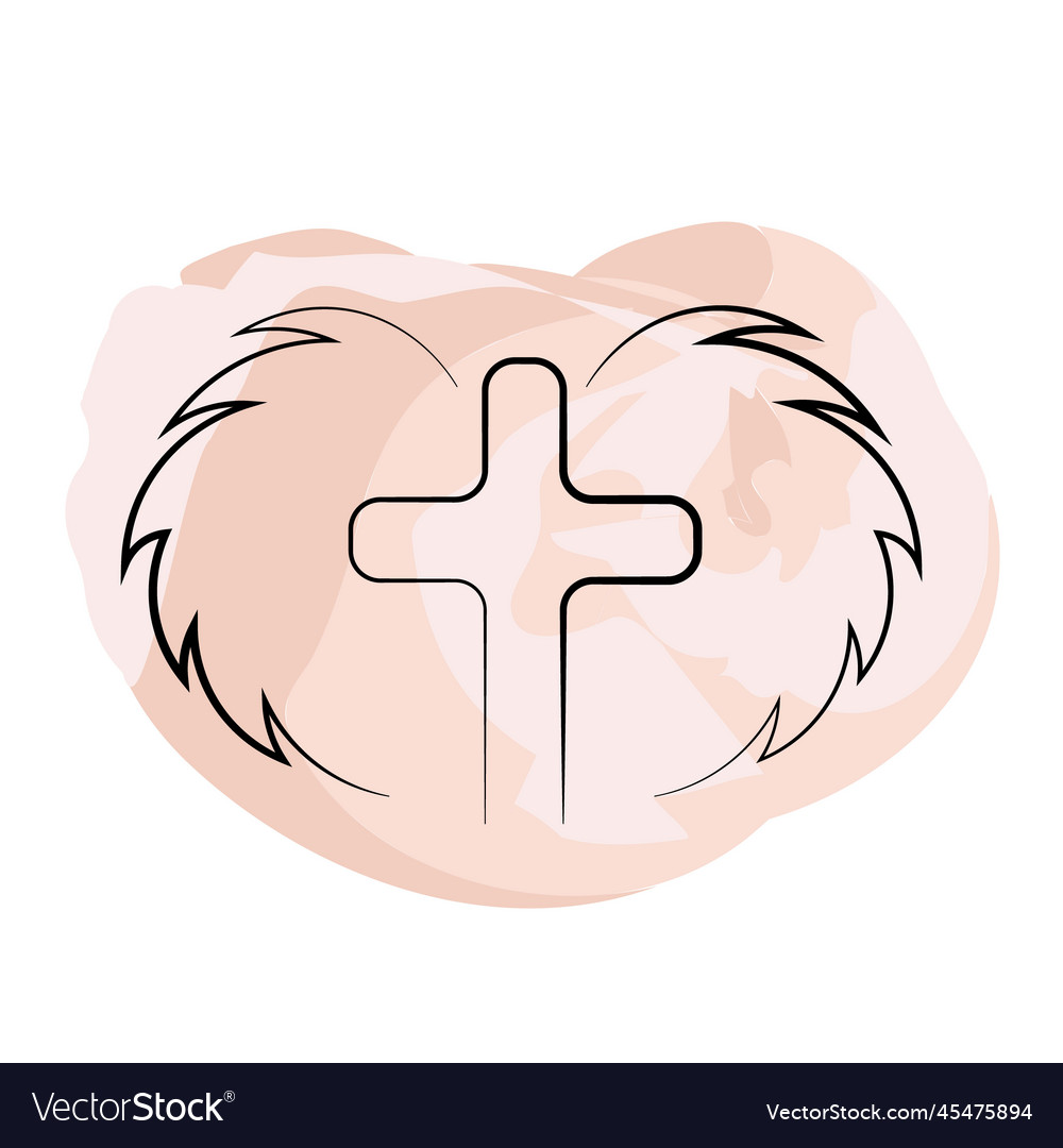 Christian icon cross and wings in linear
