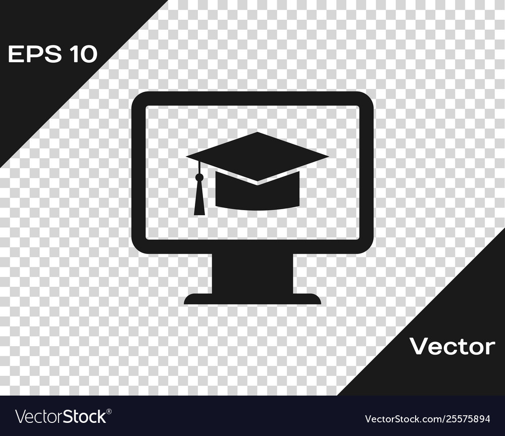 Grey computer monitor with graduation cap icon