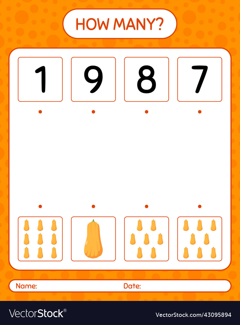 How many counting game with squash worksheet vector image How many counting game with squash worksheet