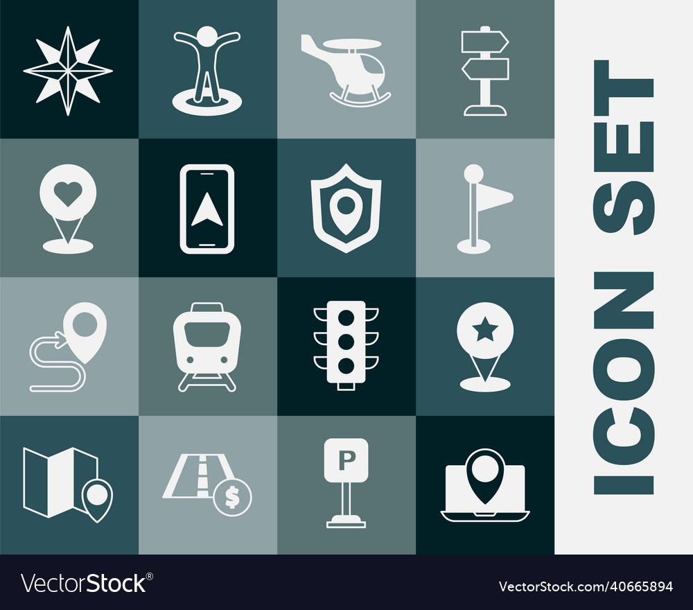Set laptop with location marker map pointer star vector image Set laptop with location marker map pointer star