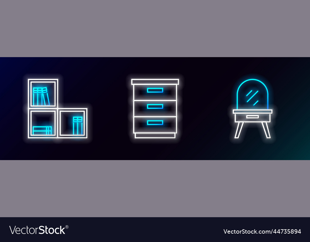 Set line dressing table shelf with books vector image Set line dressing table shelf with books