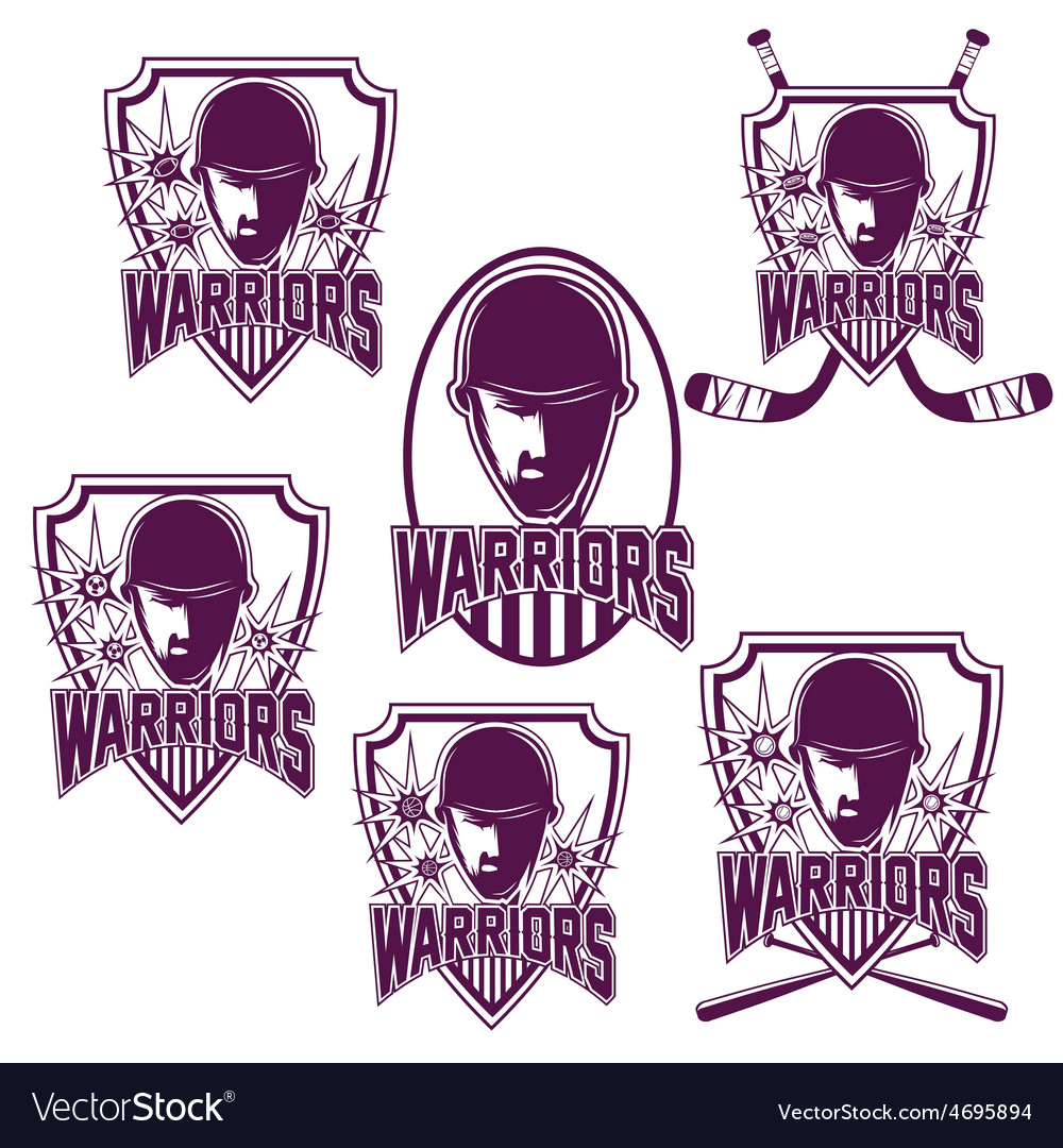 Set of vintage sports clubs with warrior face