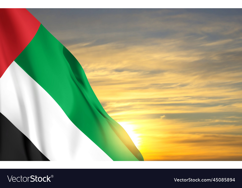 Uae flag on sunset or sunrise Royalty Free Vector Image