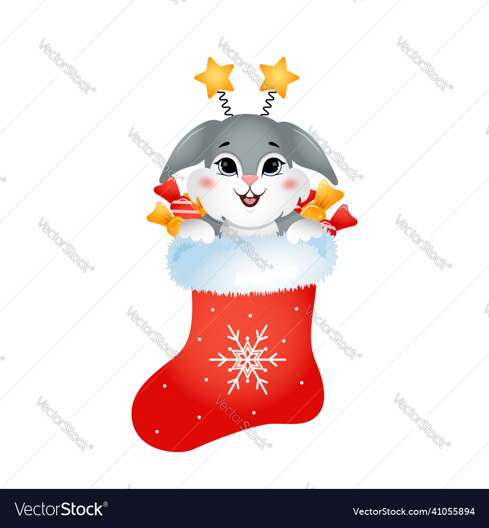 Year of rabbit cute bunny in christmas sock Vector Image