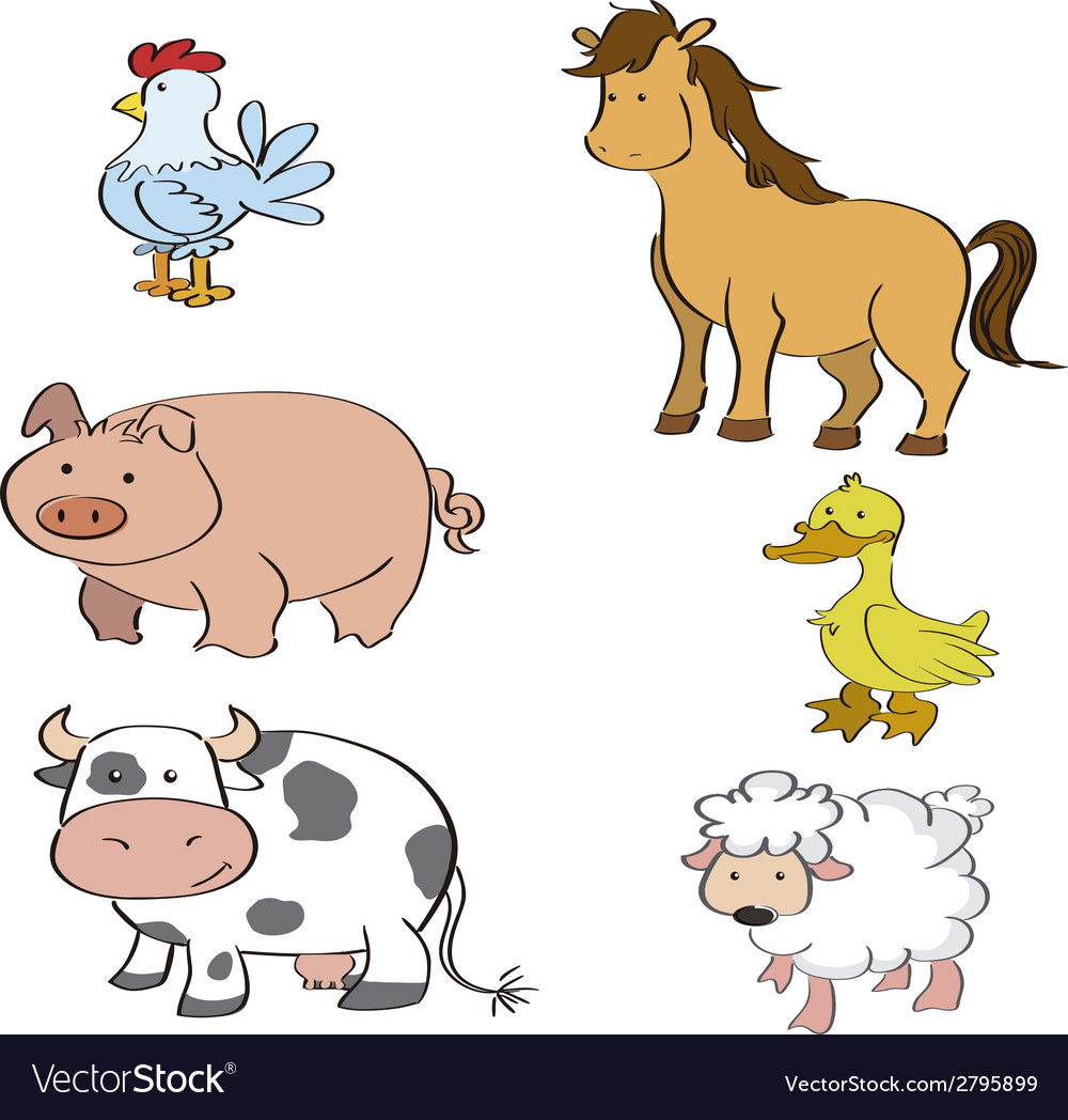 A set different farm animals on white background Vector Image