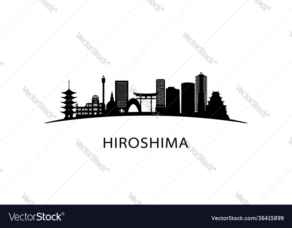 Hiroshima city skyline black cityscape isolated