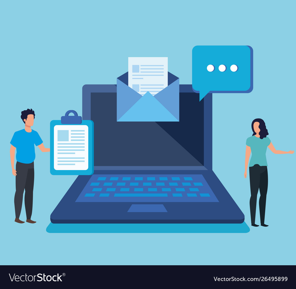 Man and woman teamwork with laptop technology Vector Image