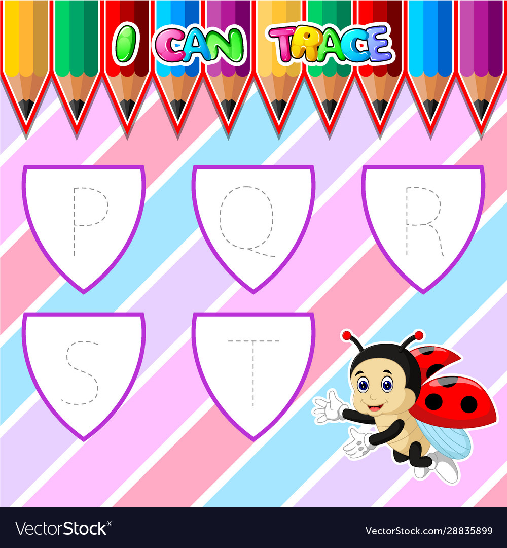 p t capital alphabet letters tracing worksheet vector image