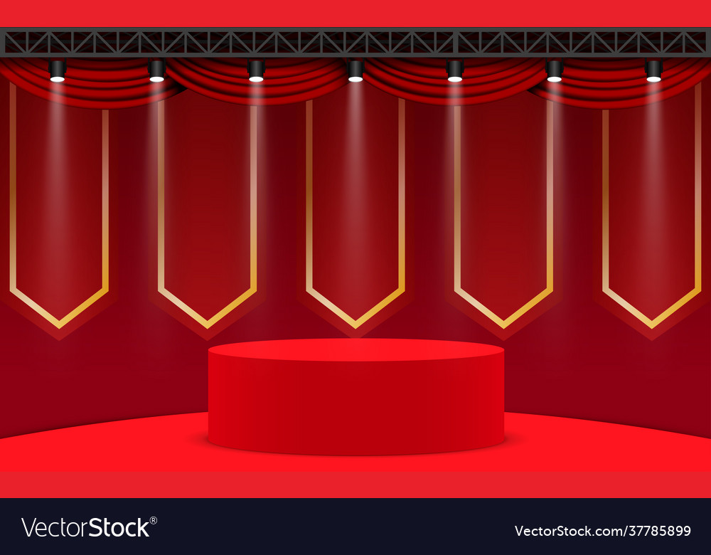 Red podium with spotlight in room