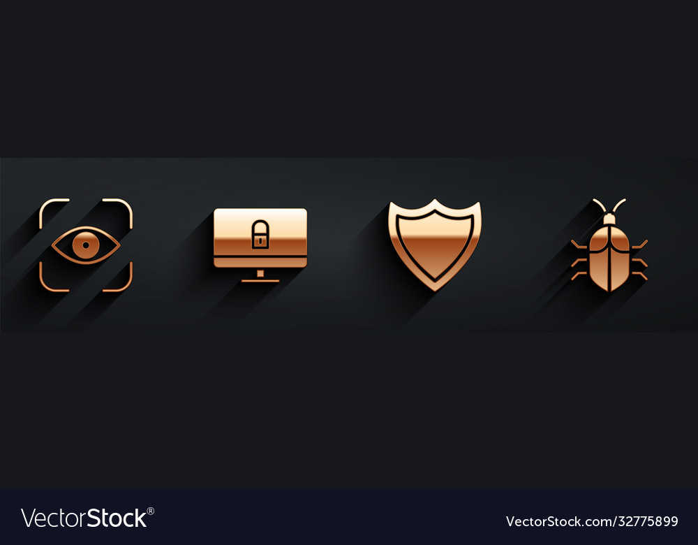 Set eye scan lock on computer monitor shield vector image Set eye scan lock on computer monitor shield