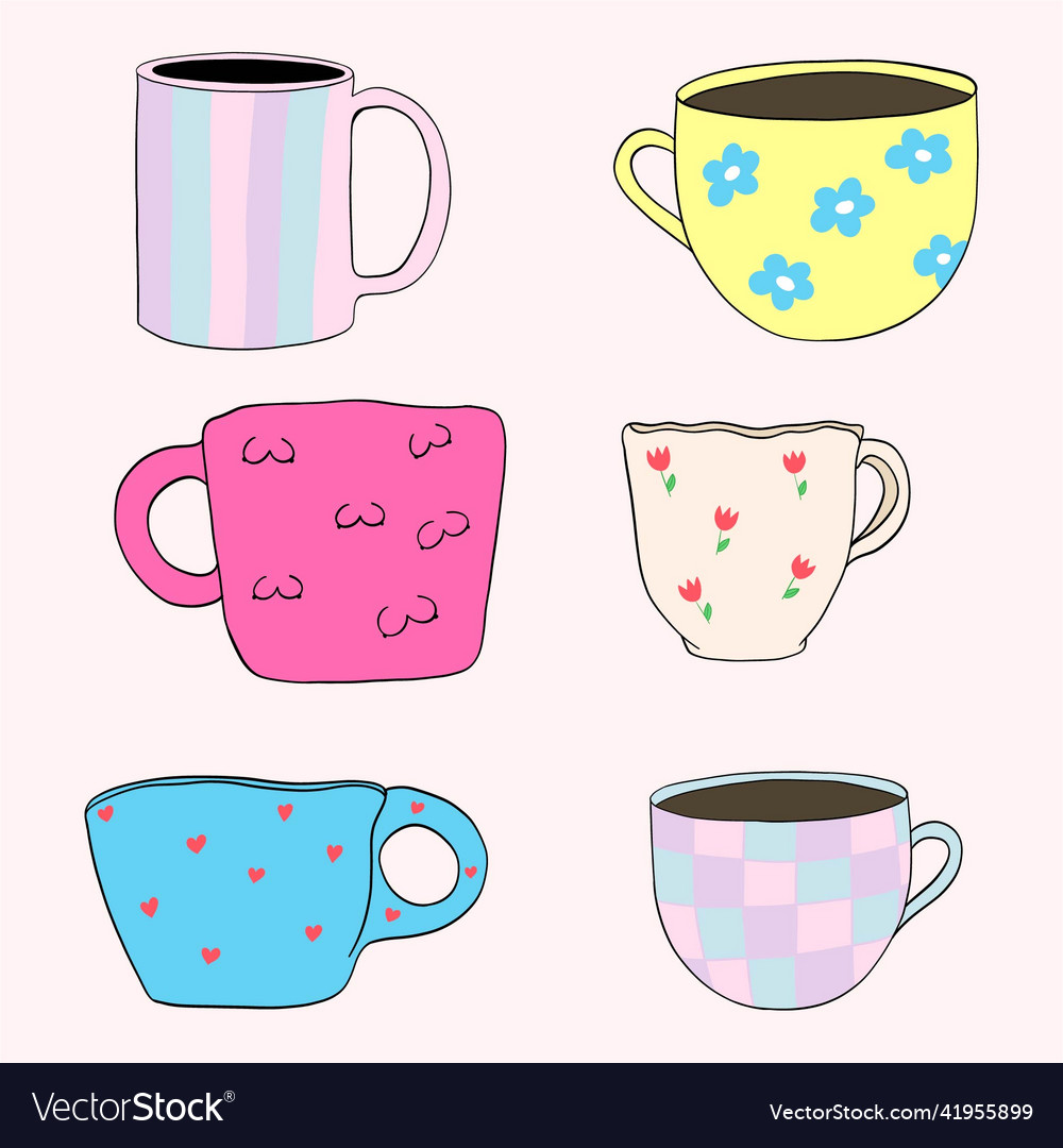 Set of multi-colored cups made in the same style vector image Set of multi-colored cups made in the same style