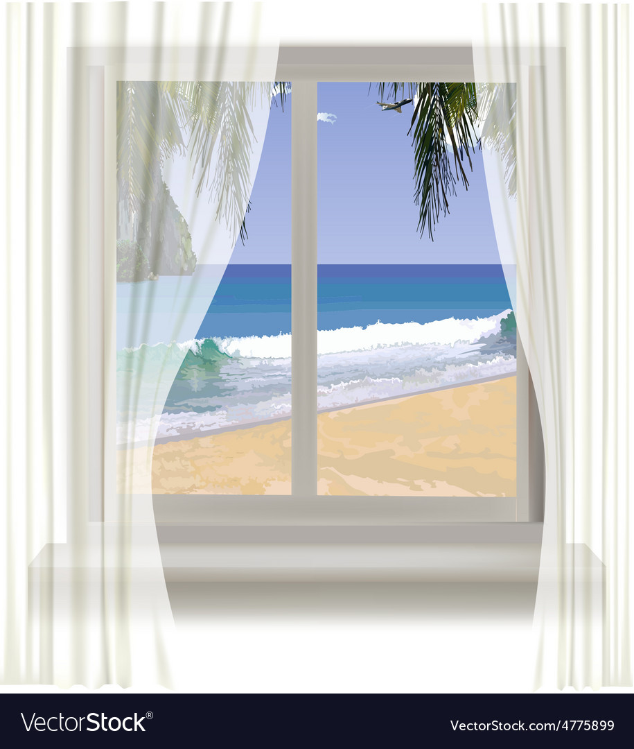 Tropical beach through the window