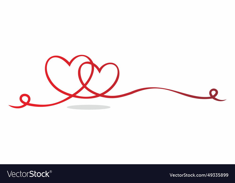 Two linked heart continuous one line drawing vector image Two linked heart continuous one line drawing