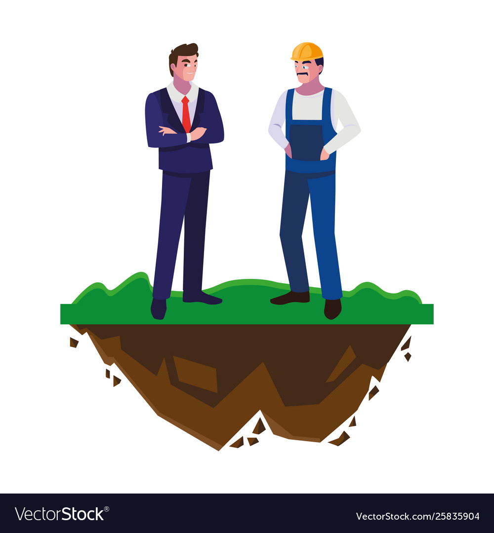 Builder constructor with engineer on lawn