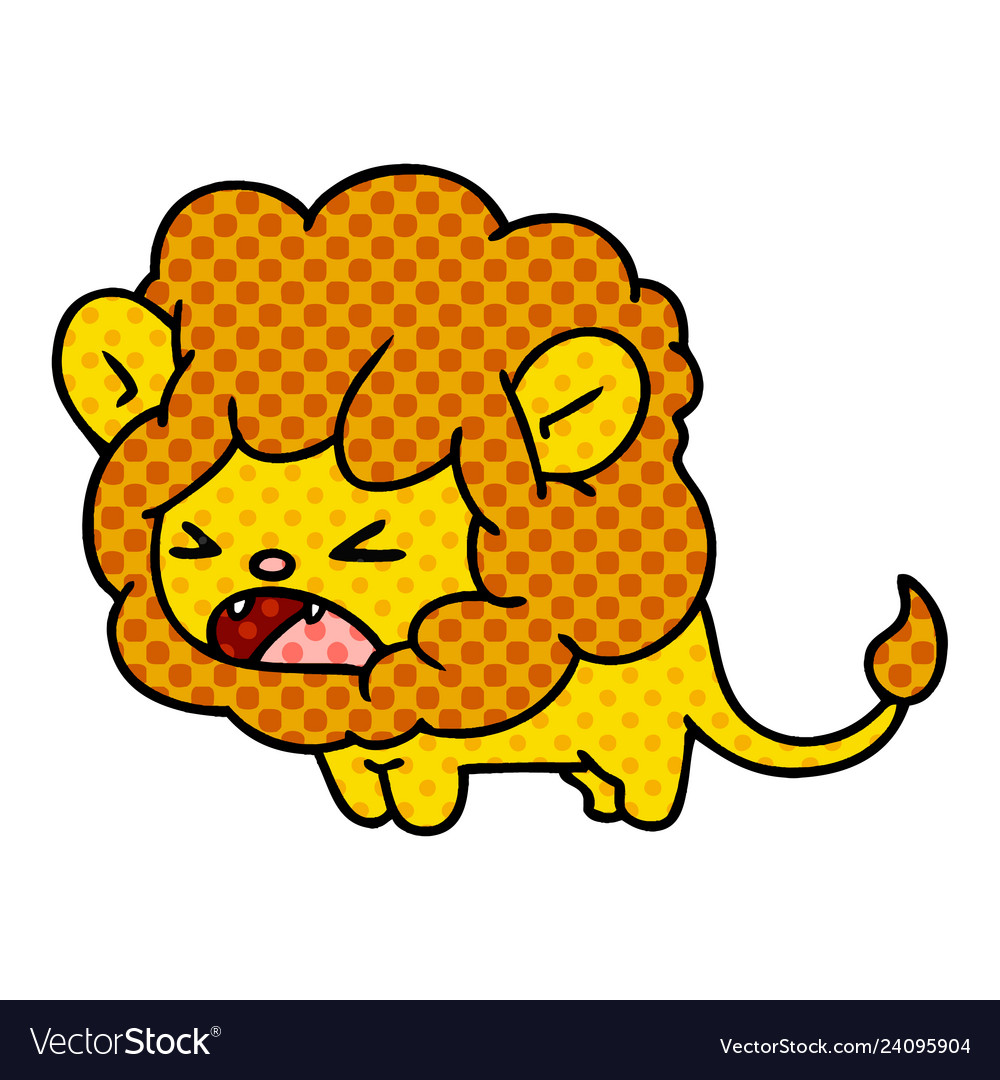 Cartoon Of Cute Kawaii Roaring Lion Royalty Free Vector