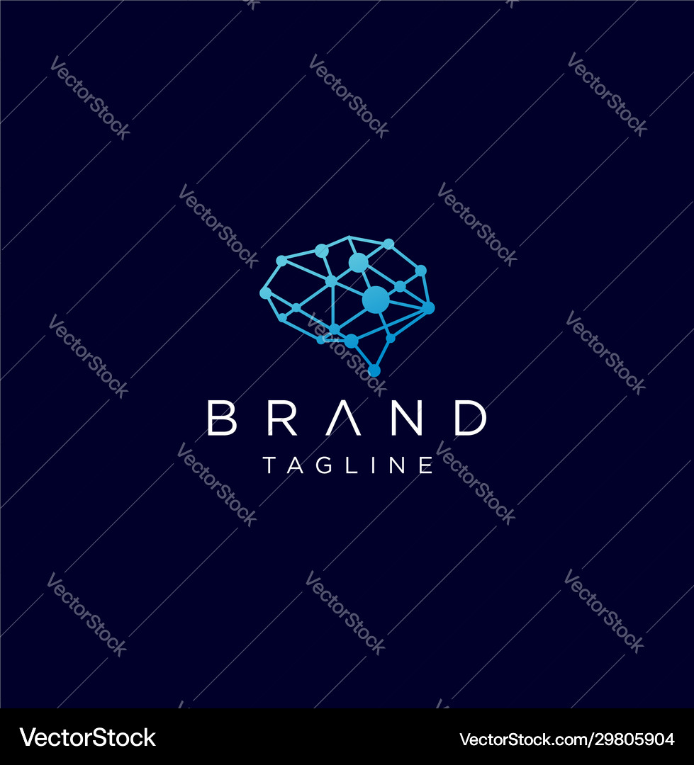 Digital brain tech logo with dark blue background Vector Image