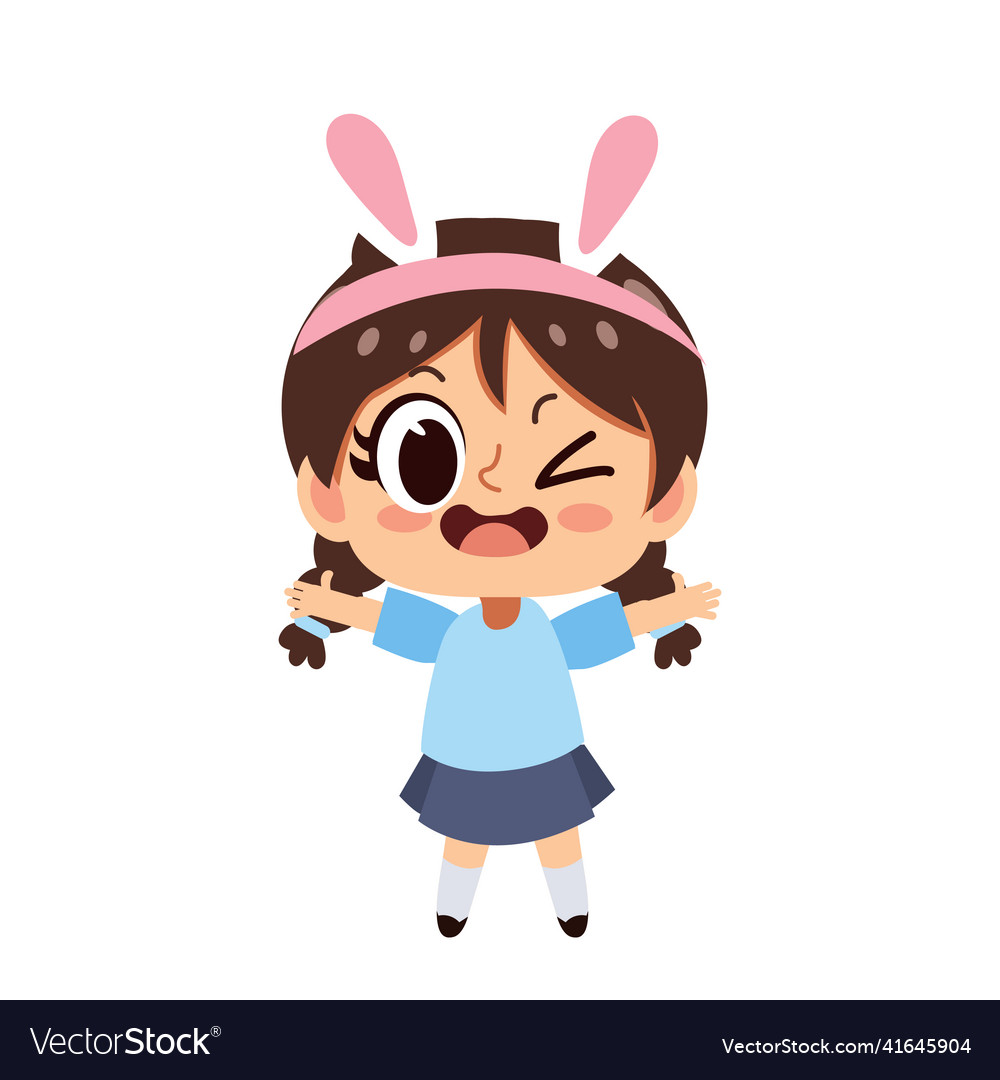 Easters day concept of cute kawaii little girl