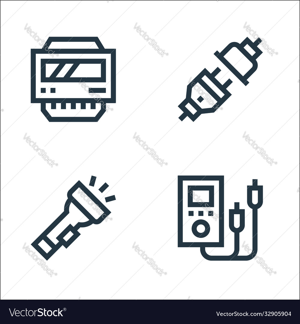 Electrician tools and line icons linear set