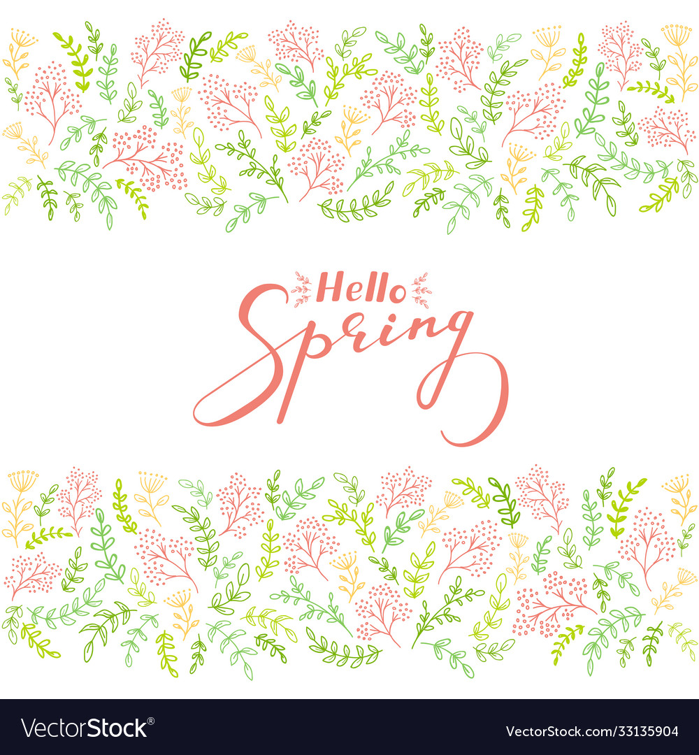 Floral elements and text hello spring vector image Floral elements and text hello spring