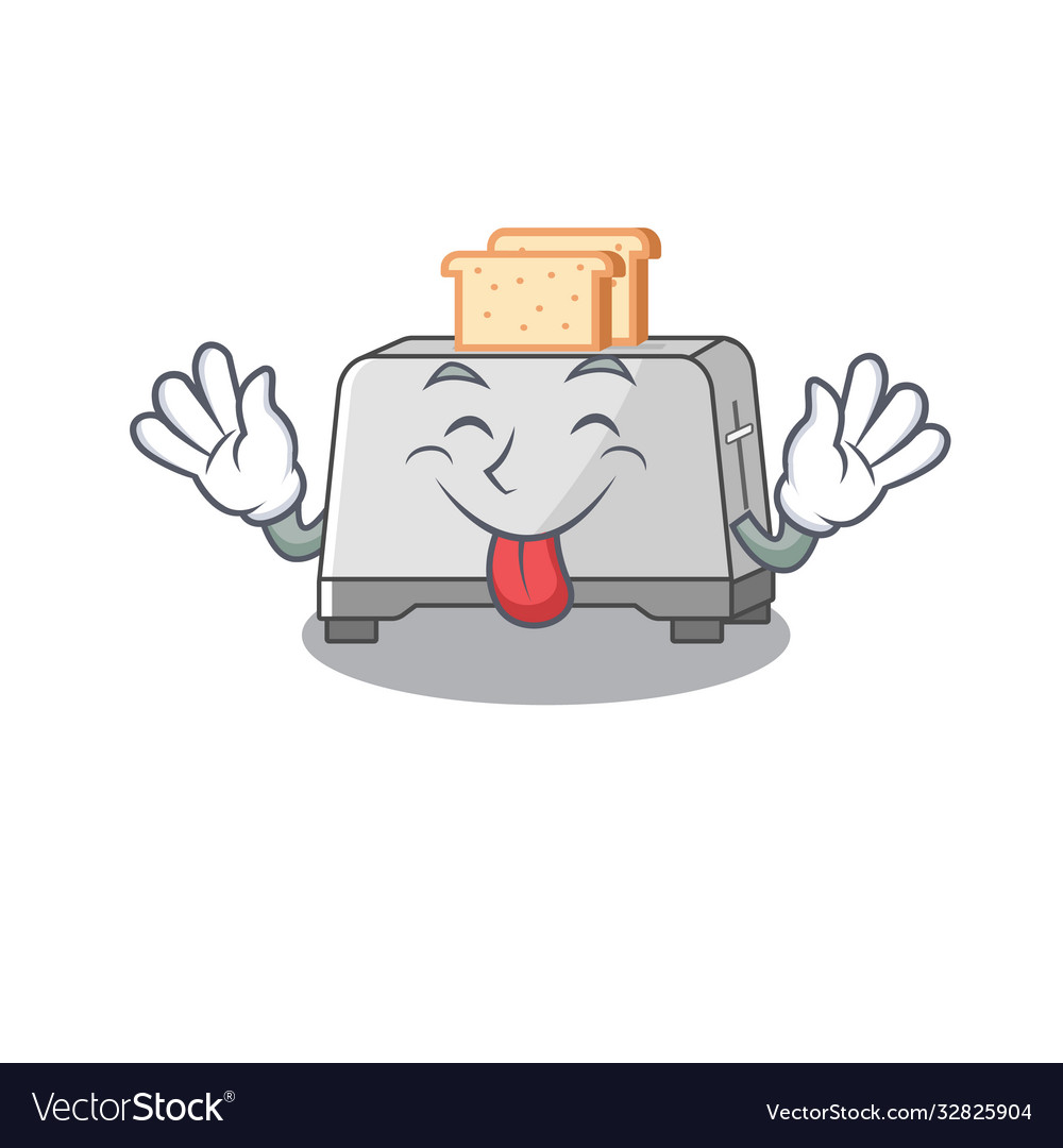 Funny bread toaster mascot design with tongue out