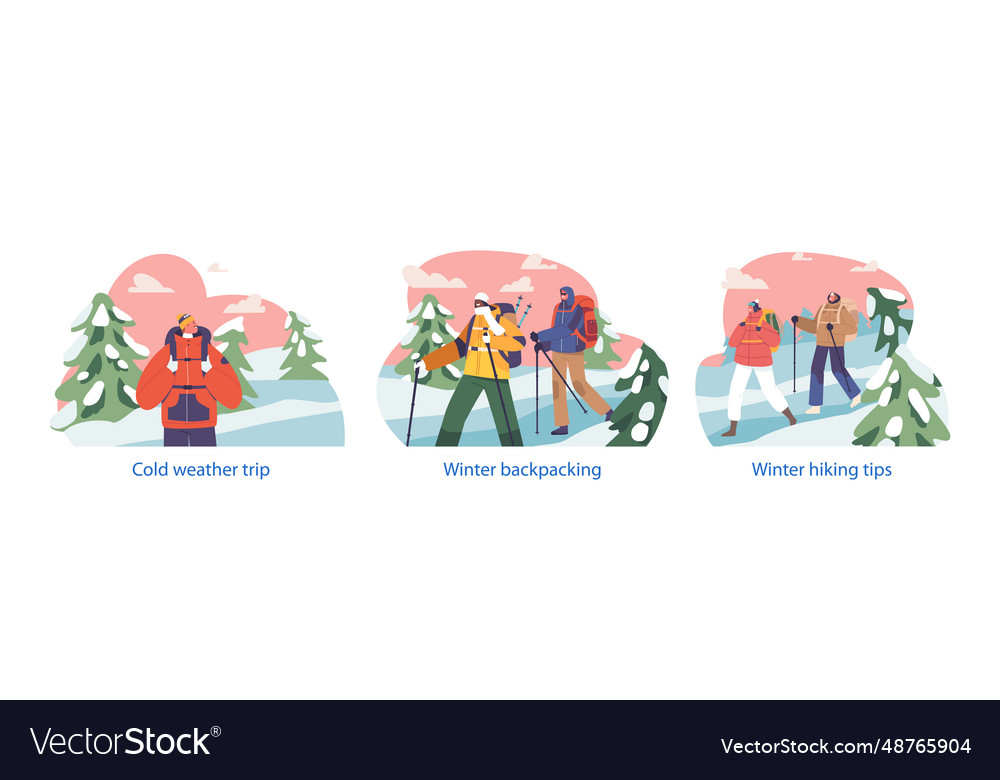 Isolated elements with adventurous winter hikers vector image Isolated elements with adventurous winter hikers