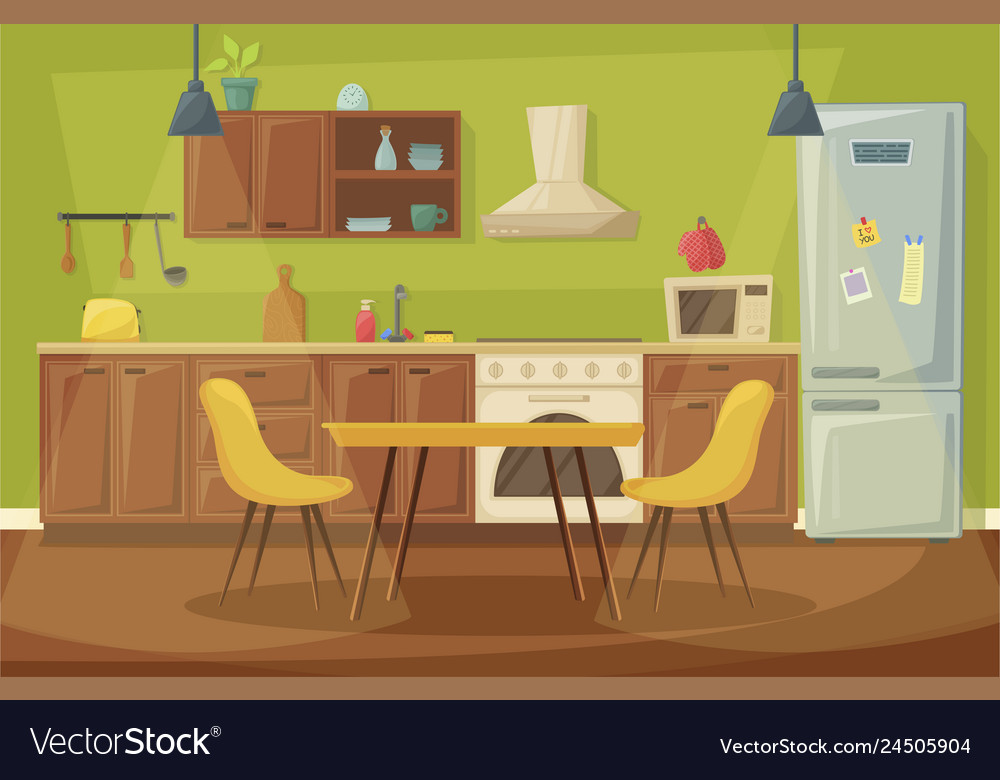 Premium Vector  Modern orange and black kitchen interior vector