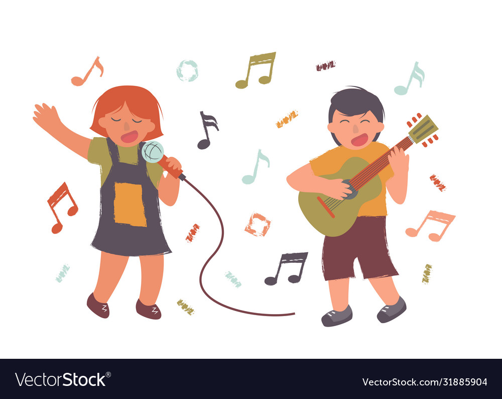 People sing a song with a guitar sing Royalty Free Vector