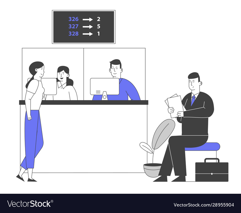People waiting in queue look at display number Vector Image People waiting in queue look at display number