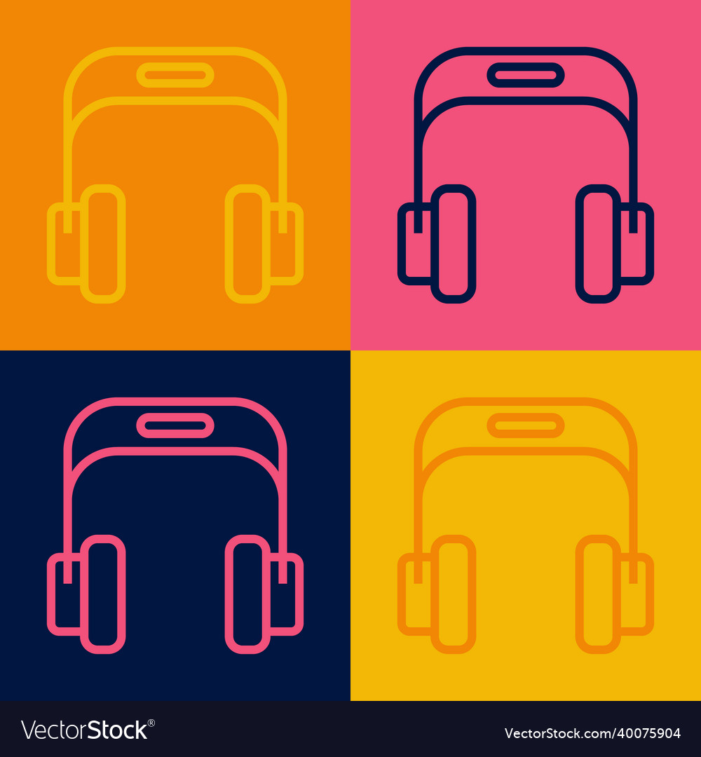 Pop Art Line Headphones Icon Isolated On Color Vector Image 6369