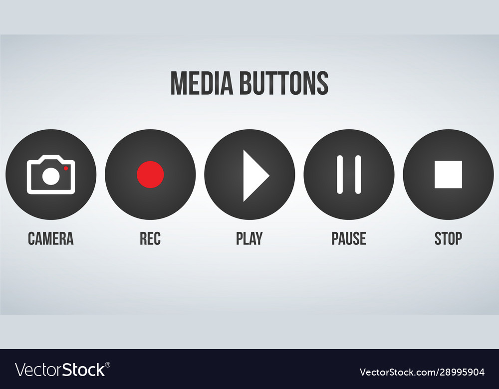 Set round black camera media buttons isolated