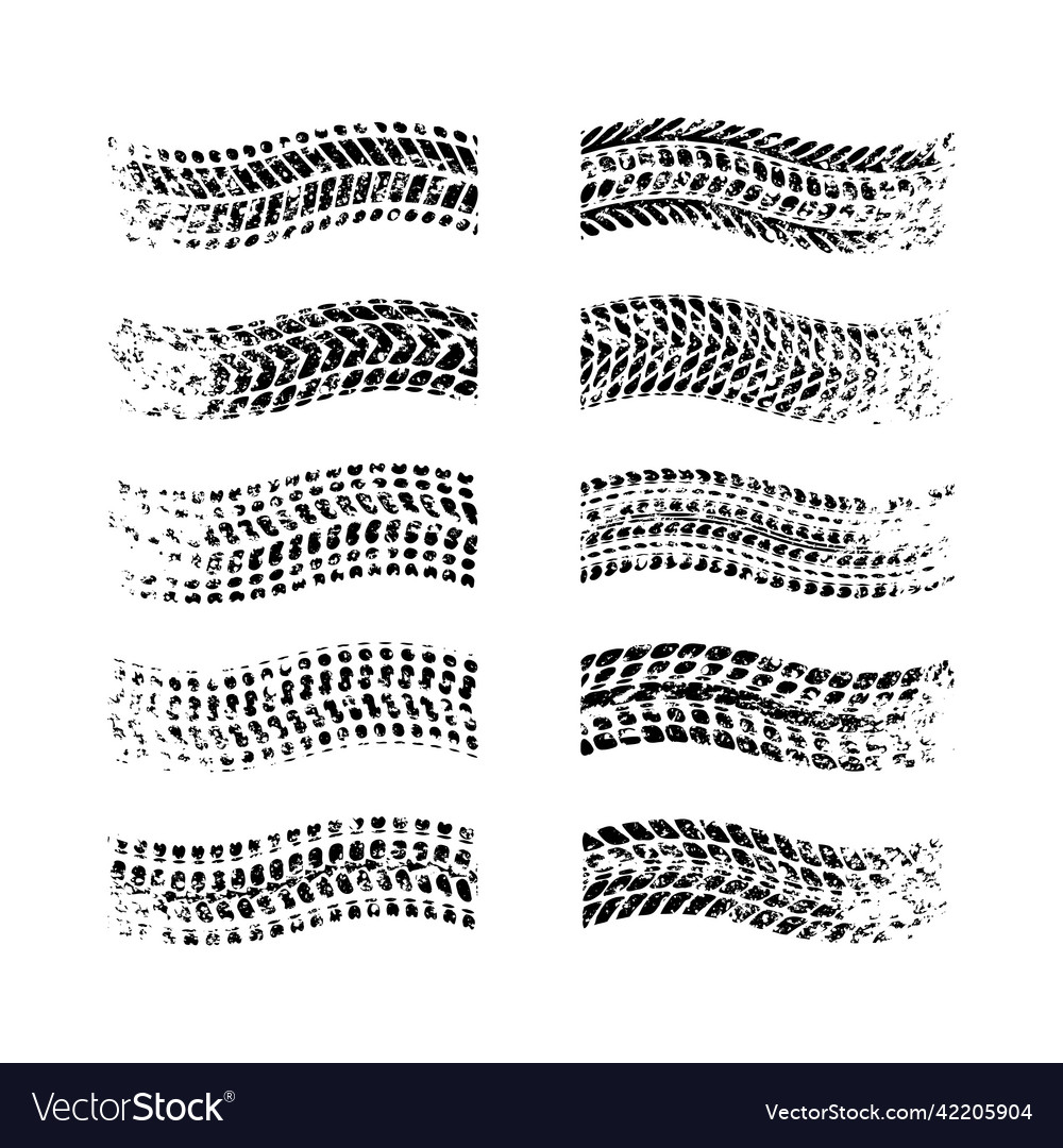 Tire Tracks Grunge Round Corners Set Four Vector Image